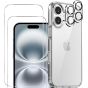 3-in-1 Handyschutz Set für iPhone 16 Plus Hülle Transparent mit Schutzglas und Kameraprotektor