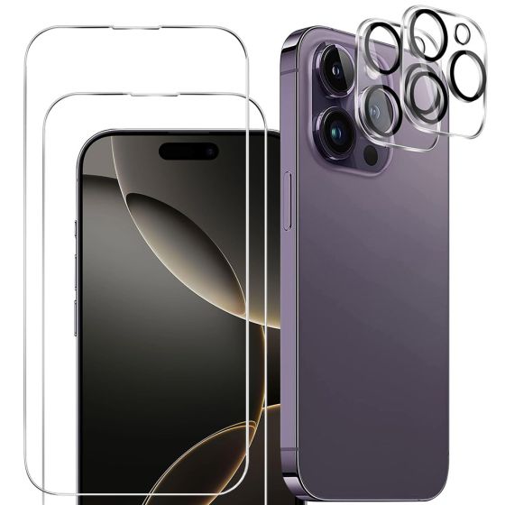 4er Set Handyschutz für iPhone 16 Pro Max, bestehend aus 2 x Displayschutzglas und 2 x Kameraprotektor