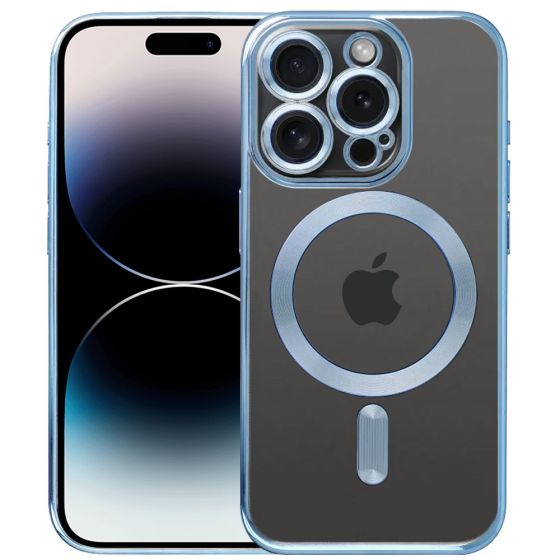 Schutzhülle für iPhone 14 Pro Hülle mit Kameraschutz MagSafe Blau Case Transparent