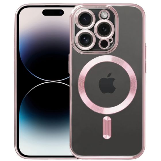 Schutzhülle für iPhone 14 Pro Hülle mit Kameraschutz MagSafe Rosa Case Transparent