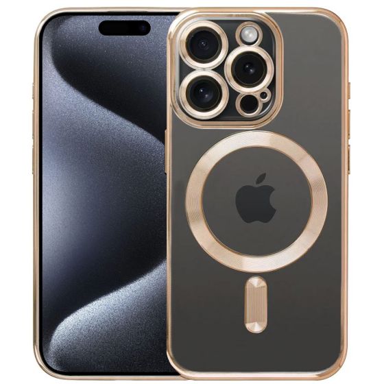 Schutzhülle für iPhone 15 Pro Hülle mit Kameraschutz MagSafe Gold Case Transparent