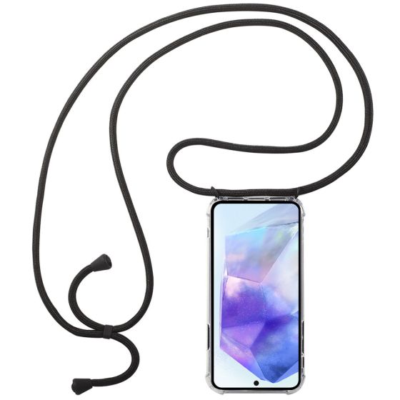 Handyhülle mit Band für Samsung Galaxy A55 Hülle Transparent Handykette Schwarz